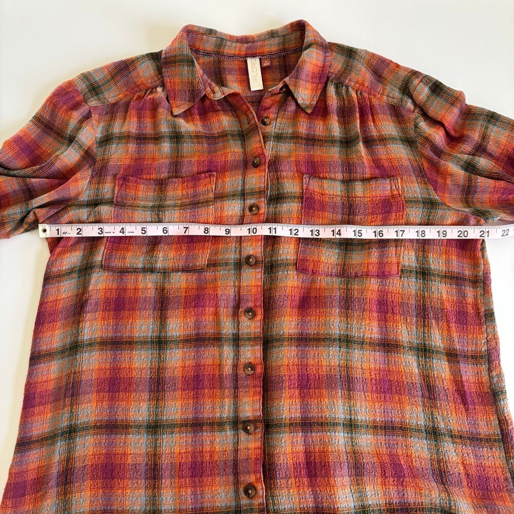 Anthropologie Pilcro Fall Plaid Button Down Blouse Women’s Medium Brown Orange - Picture 4 of 8